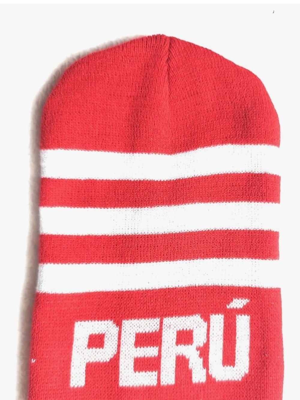 Kids Red and White Striped 'PERÚ' Beanie Hat